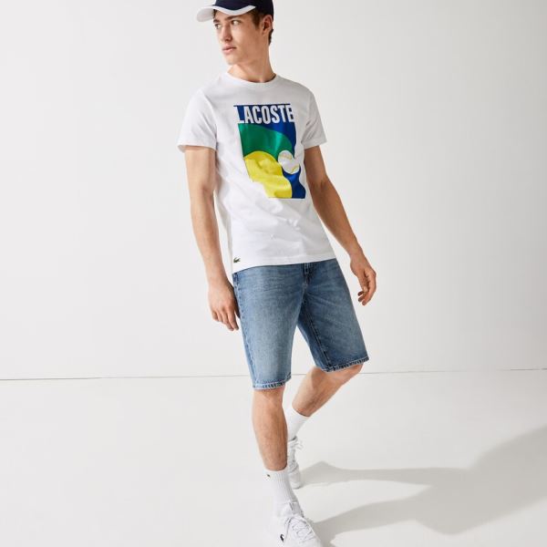 Lacoste Breathable Graphic Print T-shirt Pánské - Tričko Bílé | CZ-Mh6BlN